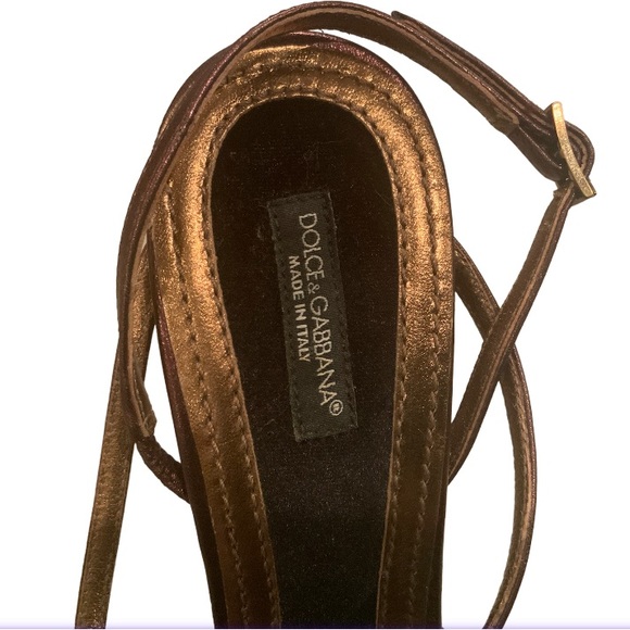 DOLCE & GABBANA Brown Metallic Leather Strappy Slingback Sandal Heels Size 37 - Picture 3 of 8